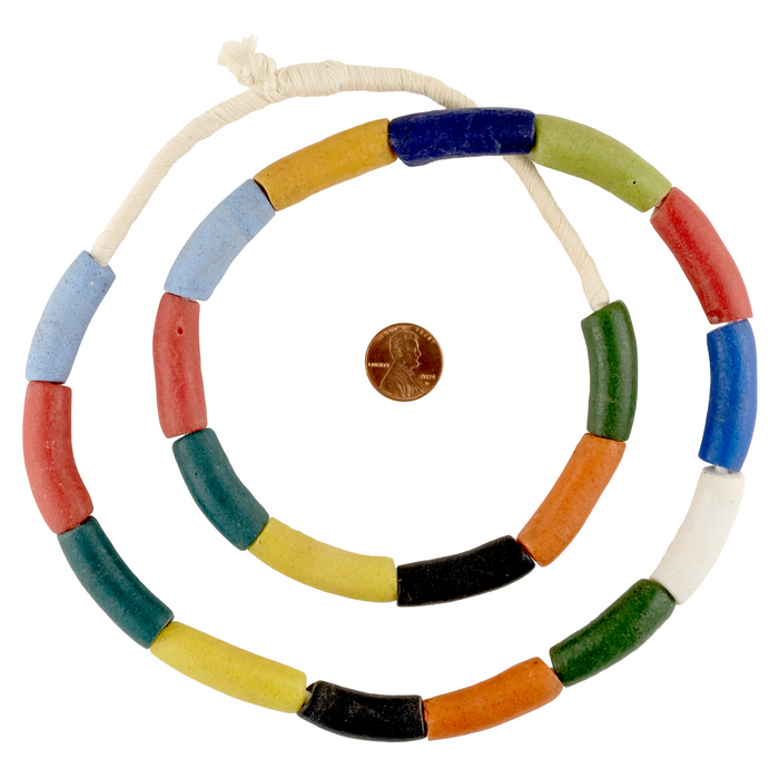 Multicolor Unpainted Krobo Beads (35x11mm)