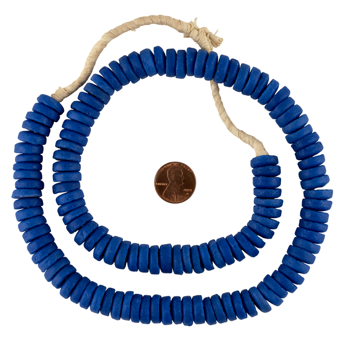 Ocean Blue Ashanti Glass Disk Beads (14mm)