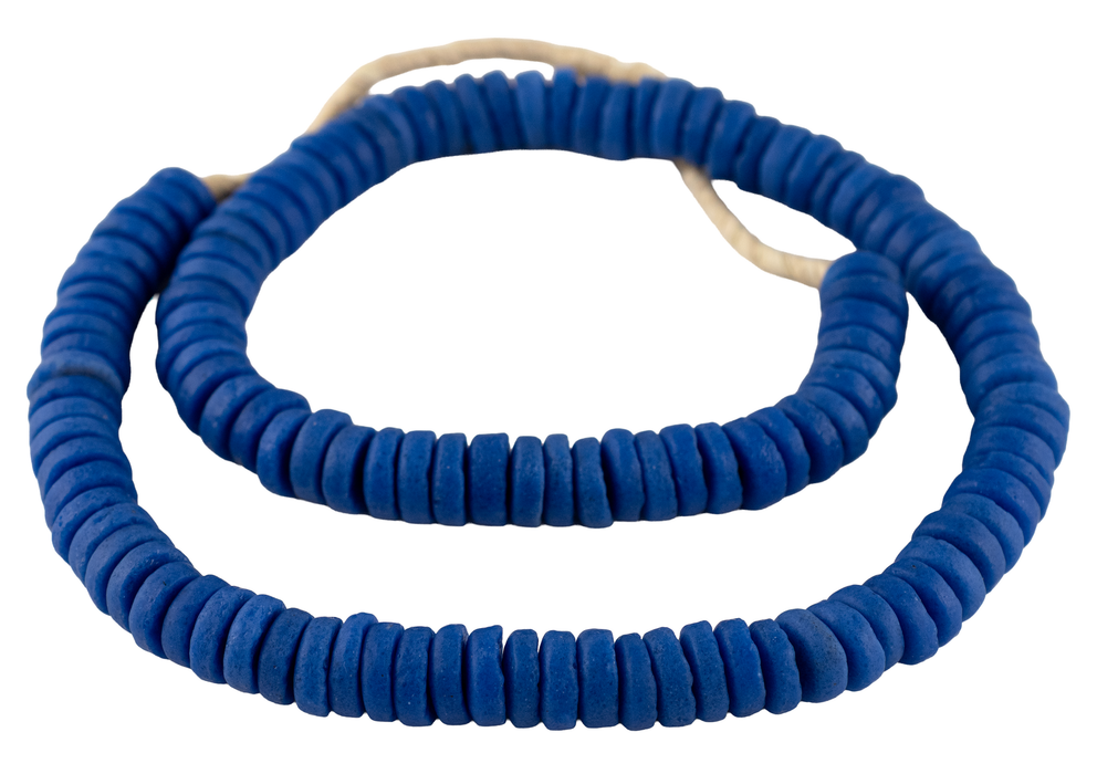 Ocean Blue Ashanti Glass Disk Beads (14mm)