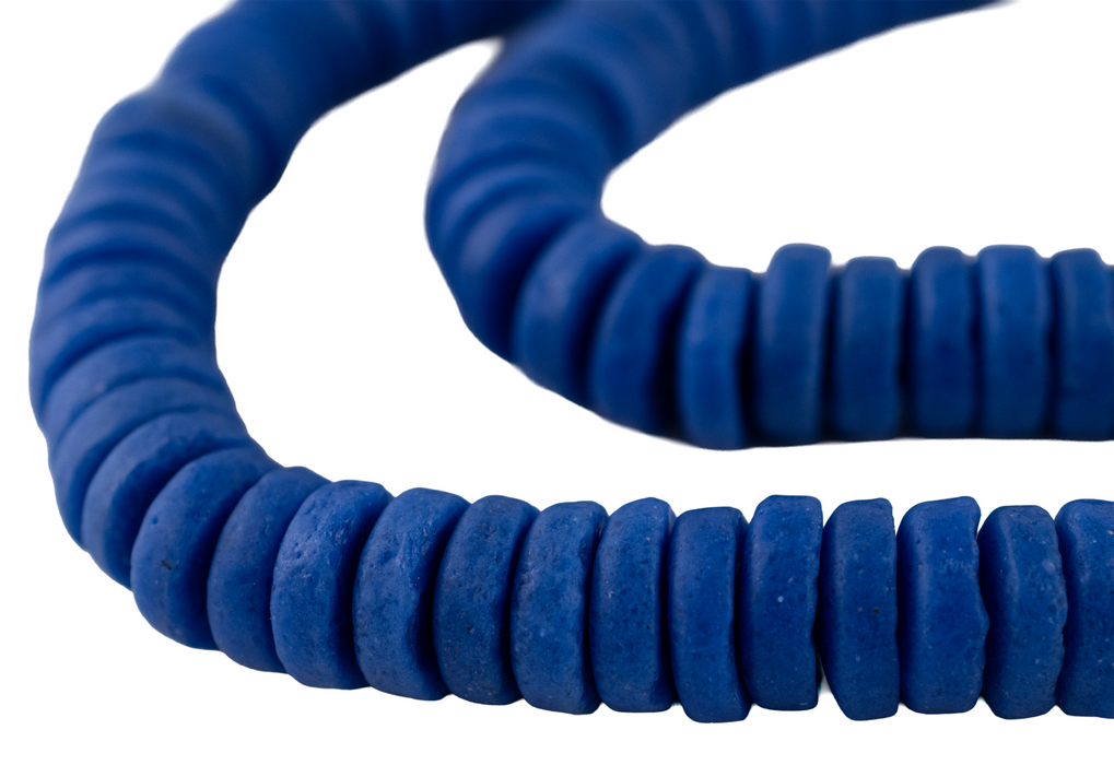 Ocean Blue Ashanti Glass Disk Beads (14mm)