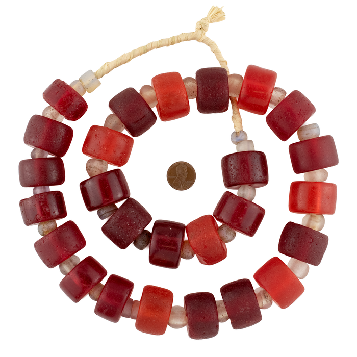 Antique Jumbo Translucent Red Cylinder Tomato Beads (18x30mm)