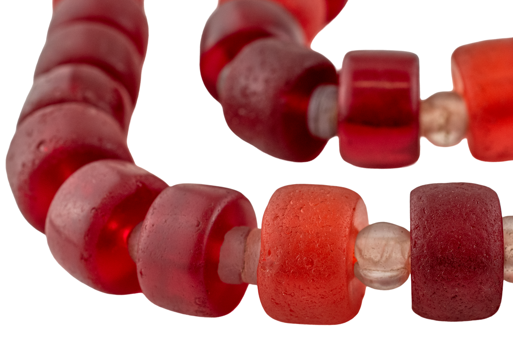 Antique Jumbo Translucent Red Cylinder Tomato Beads (18x30mm)
