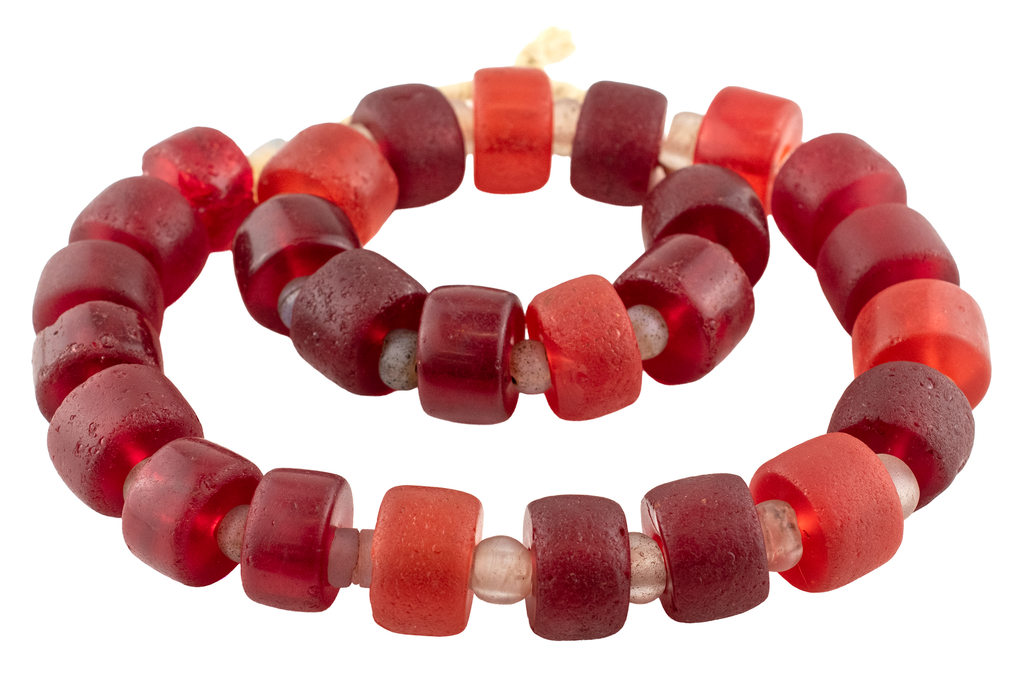Antique Jumbo Translucent Red Cylinder Tomato Beads (18x30mm)