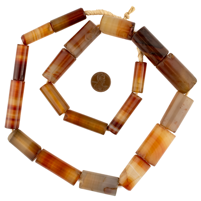 Antique Cylinder Idar-Oberstein Agate Beads #17624