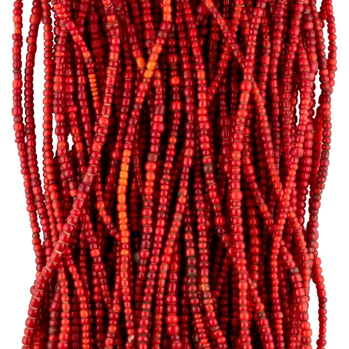 Old Ethiopian Red White Heart Beads (4mm)