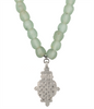 Aqua Recycled Glass Necklace with Silver Coptic Cross