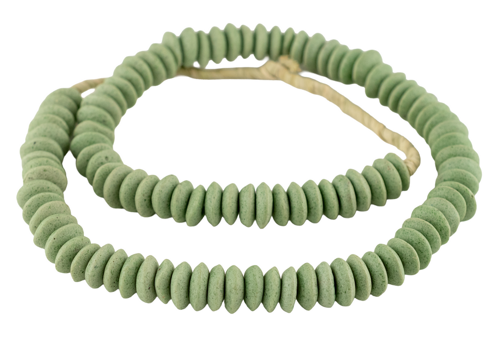 Light Green Ashanti Glass Saucer Beads (14mm)