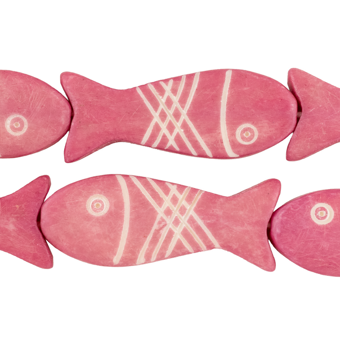 Rose Pink Fish-shaped Carved Bone Beads (42x15mm)