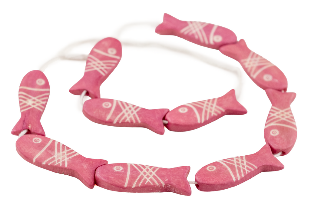Rose Pink Fish-shaped Carved Bone Beads (42x15mm)