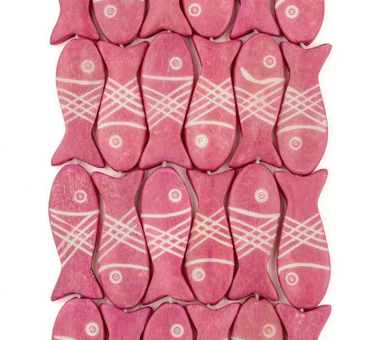Rose Pink Fish-shaped Carved Bone Beads (42x15mm)