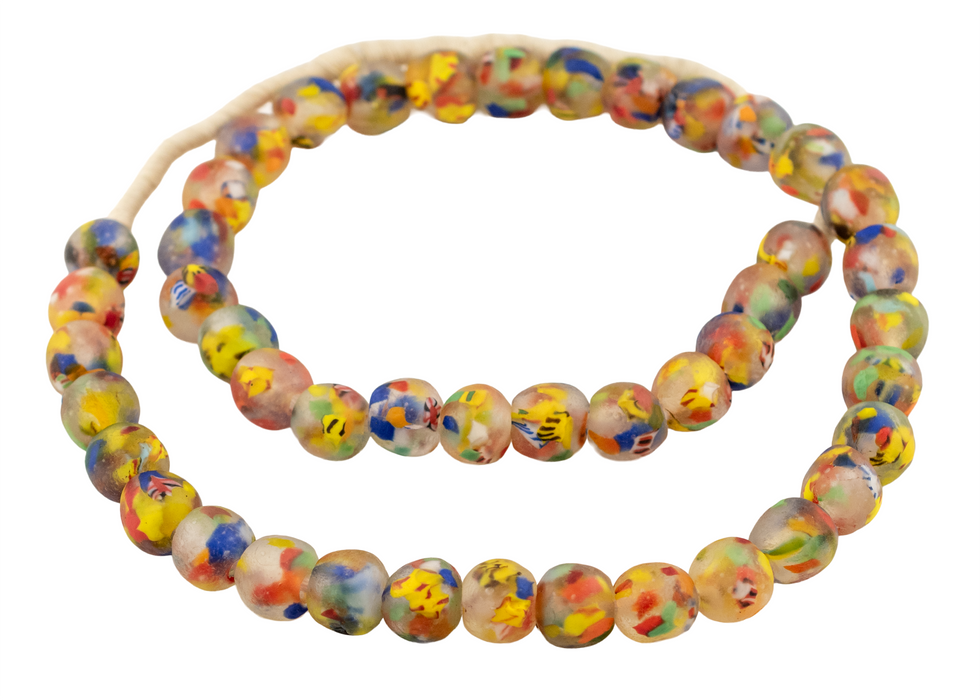 Yellow Rainbow Speckled Recycled Glass Beads (14mm)