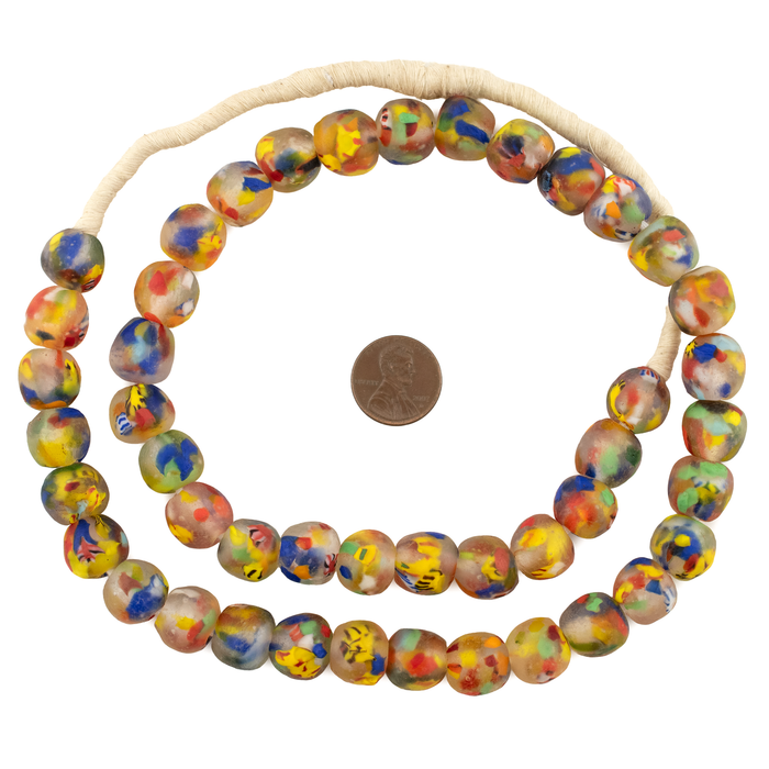 Yellow Rainbow Speckled Recycled Glass Beads (14mm)