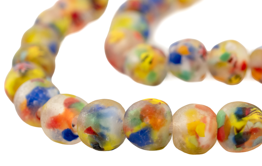 Yellow Rainbow Speckled Recycled Glass Beads (14mm)