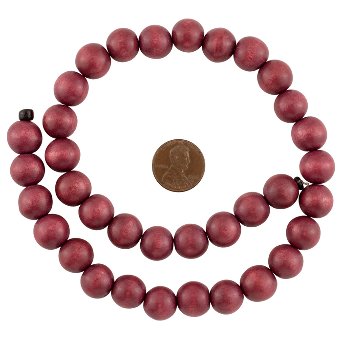 Raspberry Red Round Natural Wood Beads (12mm)