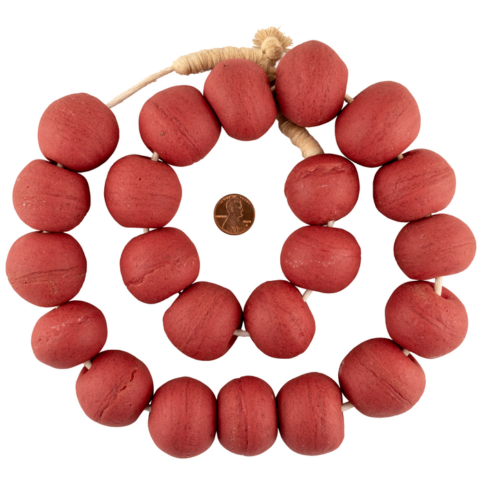 Super Jumbo Opaque Red Recycled Glass Beads (35mm)