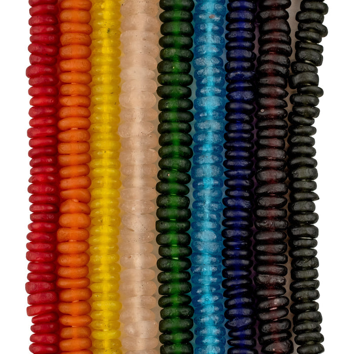 9 Strand Bundle: Rondelle Recycled Glass Beads