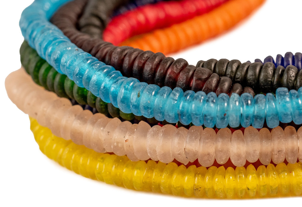 9 Strand Bundle: Rondelle Recycled Glass Beads