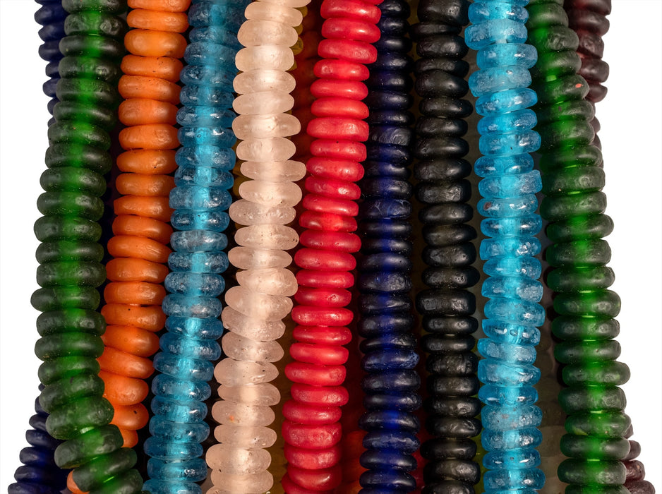 9 Strand Bundle: Rondelle Recycled Glass Beads