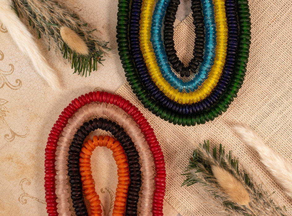9 Strand Bundle: Rondelle Recycled Glass Beads