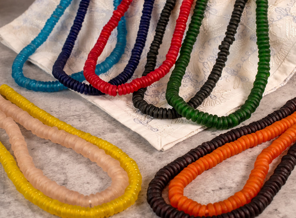 9 Strand Bundle: Rondelle Recycled Glass Beads