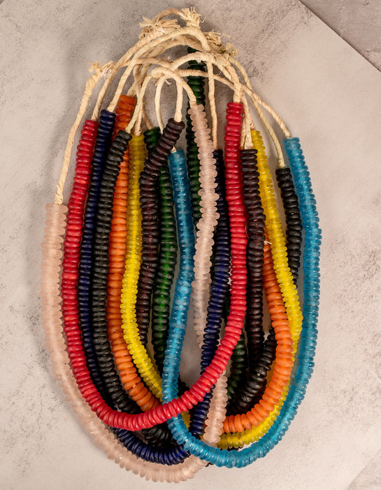 9 Strand Bundle: Rondelle Recycled Glass Beads
