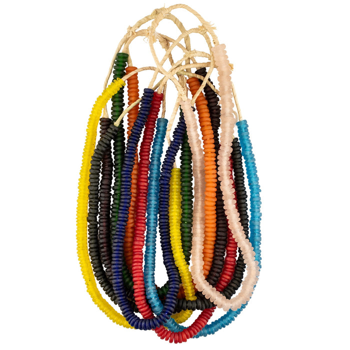9 Strand Bundle: Rondelle Recycled Glass Beads