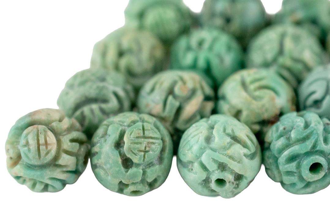 Round Carved Shou Design Turquoise Bead (Single Bead)
