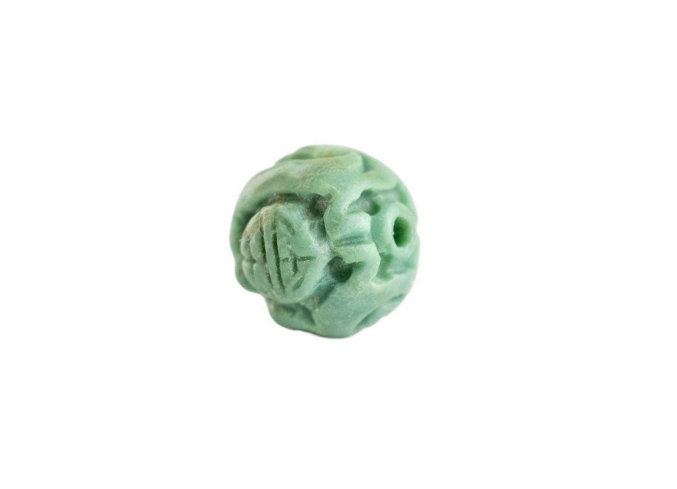 Round Carved Shou Design Turquoise Bead (Single Bead)