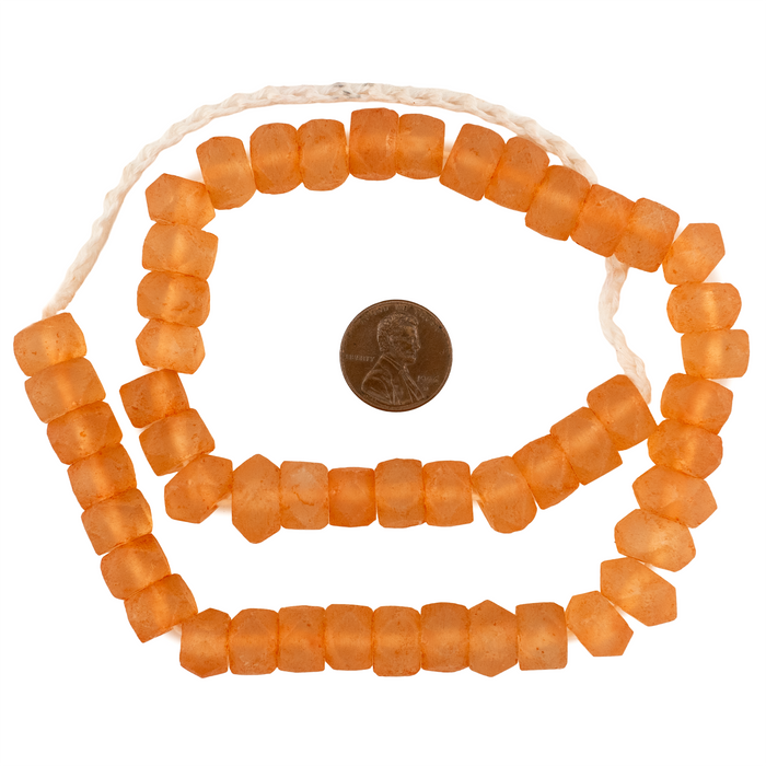 Tangerine Orange Faceted Recycled Java Sea Glass Beads