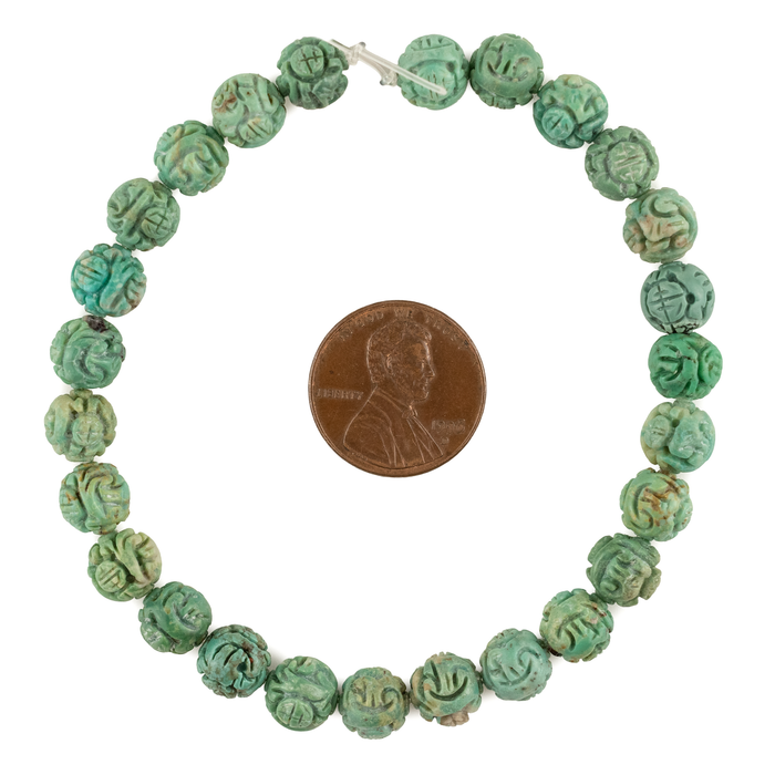 Round Carved Shou Design Turquoise Bead (Single Bead)