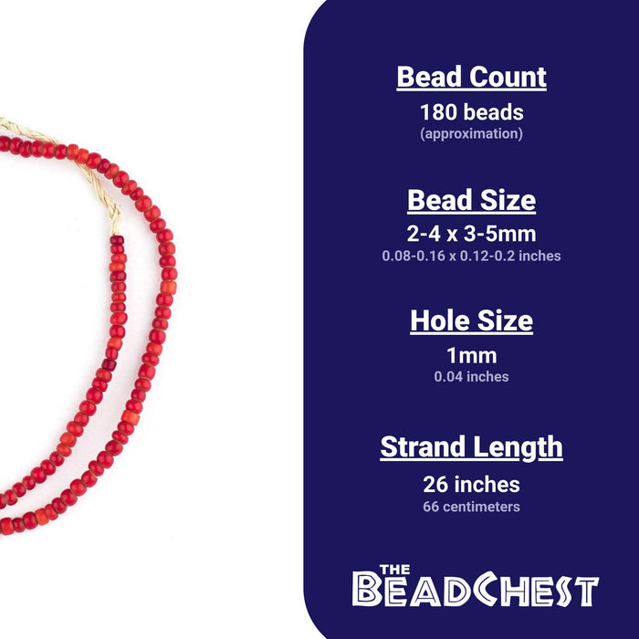Old Ethiopian Red White Heart Beads (4mm)