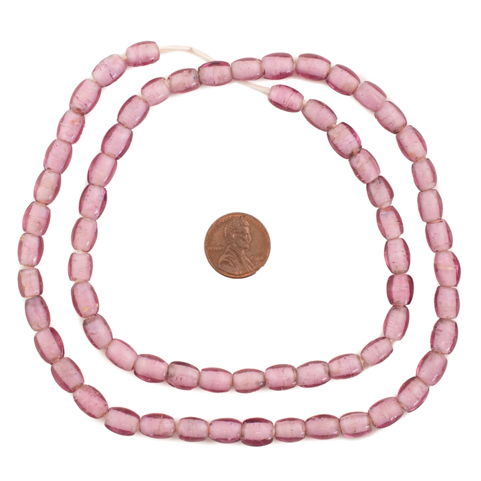 Rose Pink Oval White Heart Beads (9x7mm)