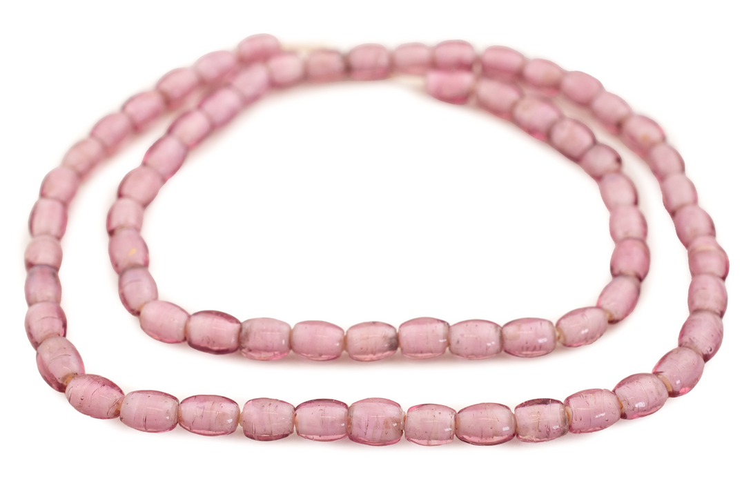 Rose Pink Oval White Heart Beads (9x7mm)