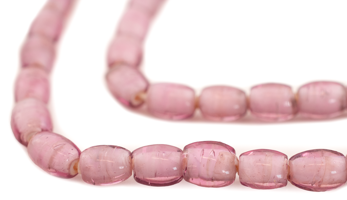 Rose Pink Oval White Heart Beads (9x7mm)