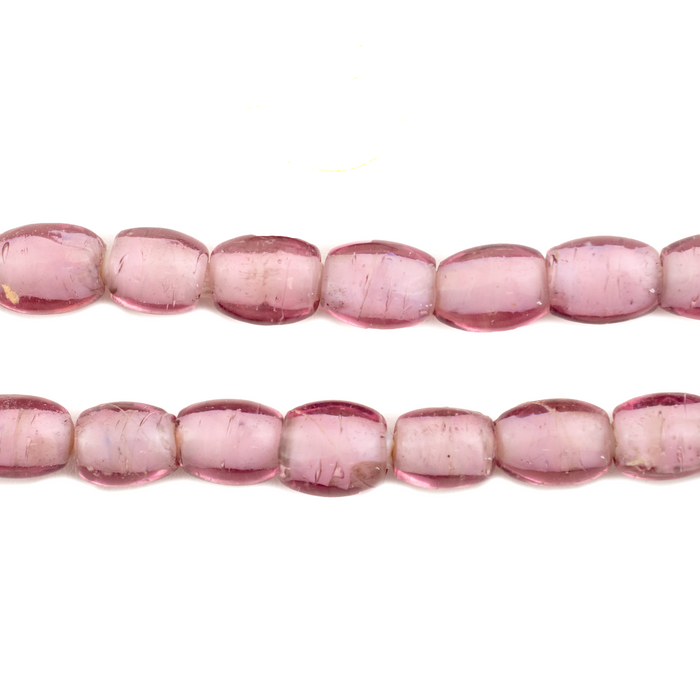 Rose Pink Oval White Heart Beads (9x7mm)