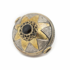 Onyx Black Inlaid Afghan Brass Bead Pendant (30x26mm)