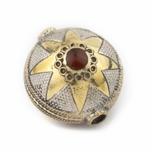 Agate Brown Inlaid Afghan Brass Bead Pendant (30x26mm) - The Bead Chest