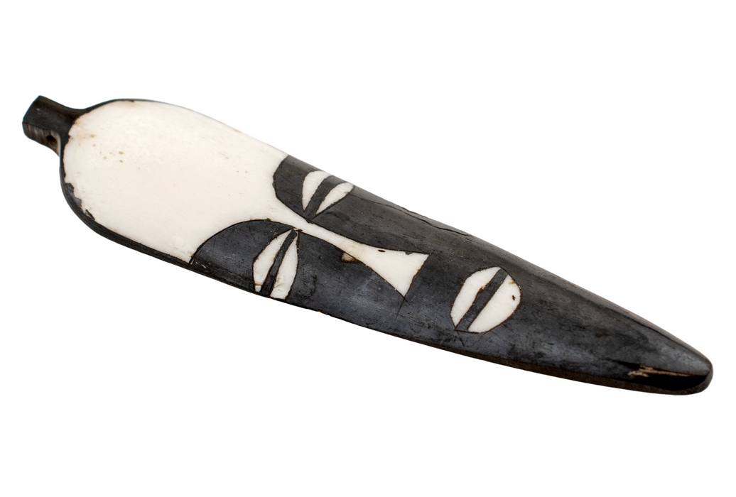Elongated Mask Batik Bone Feather Pendant (100x22mm)