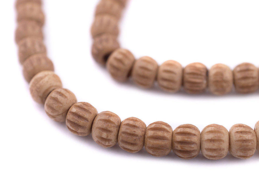 Tan Carved Chevron Bone Mala Beads (6mm)