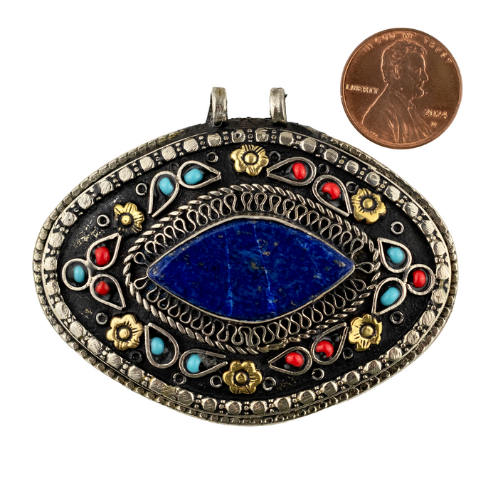 Premium Lapis Inlaid Afghan Silver Pendant (Eye Shape)