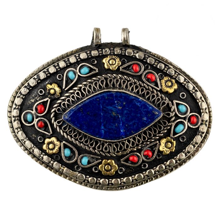 Premium Lapis Inlaid Afghan Silver Pendant (Eye Shape)