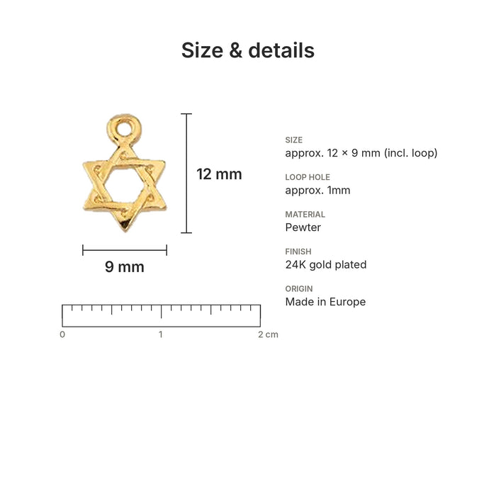 star of david charms size details plated