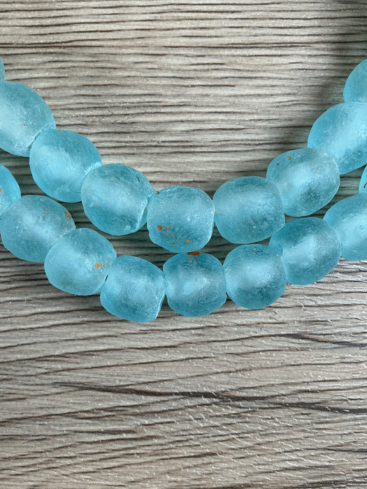 Hidden Gems: Pastel Blue Recycled Glass Beads (14mm)