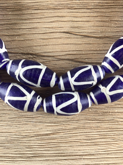 Hidden Gems: Patterned Cobalt Blue Oval Java Glass Beads