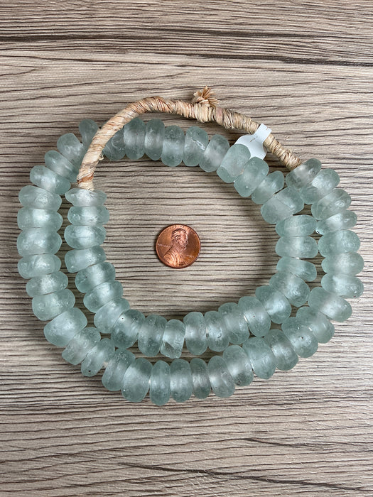 Hidden Gems: Clear Aqua Rondelle Recycled Glass Beads (16mm)
