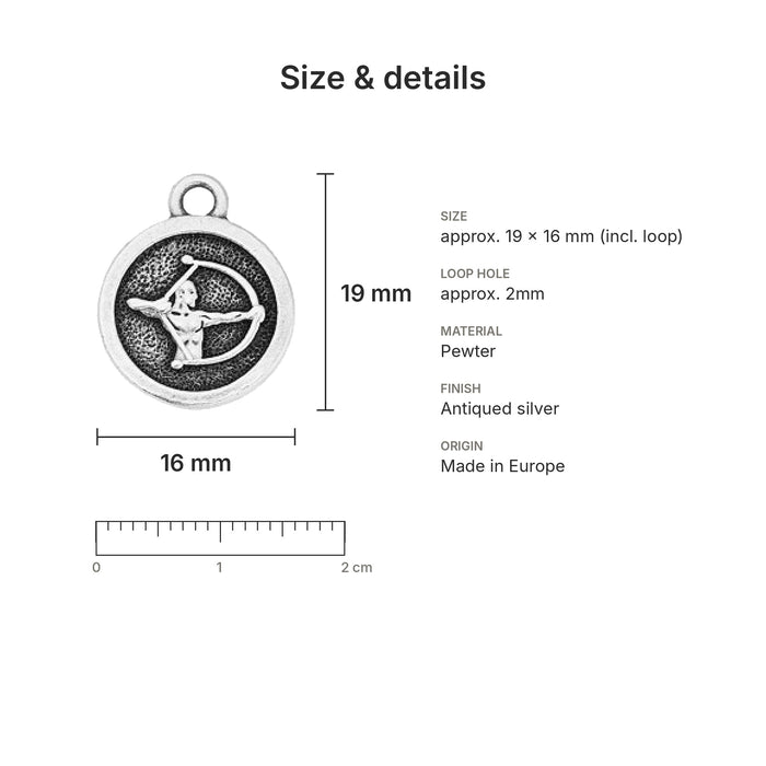 zodiac charms size details sagittarius
