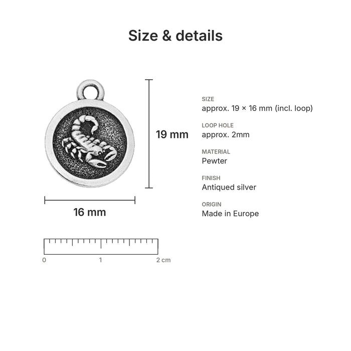 zodiac charms size details scorpio