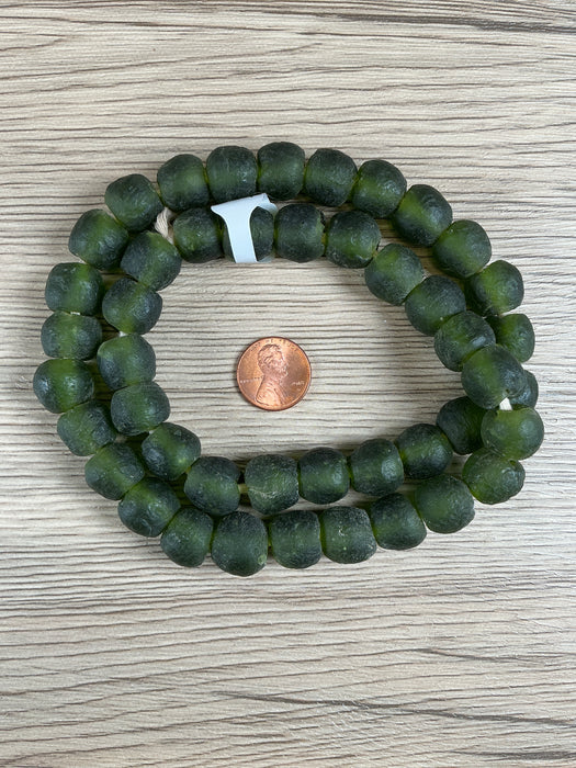 Hidden Gems: Dark Green Recycled Glass Beads (14mm)