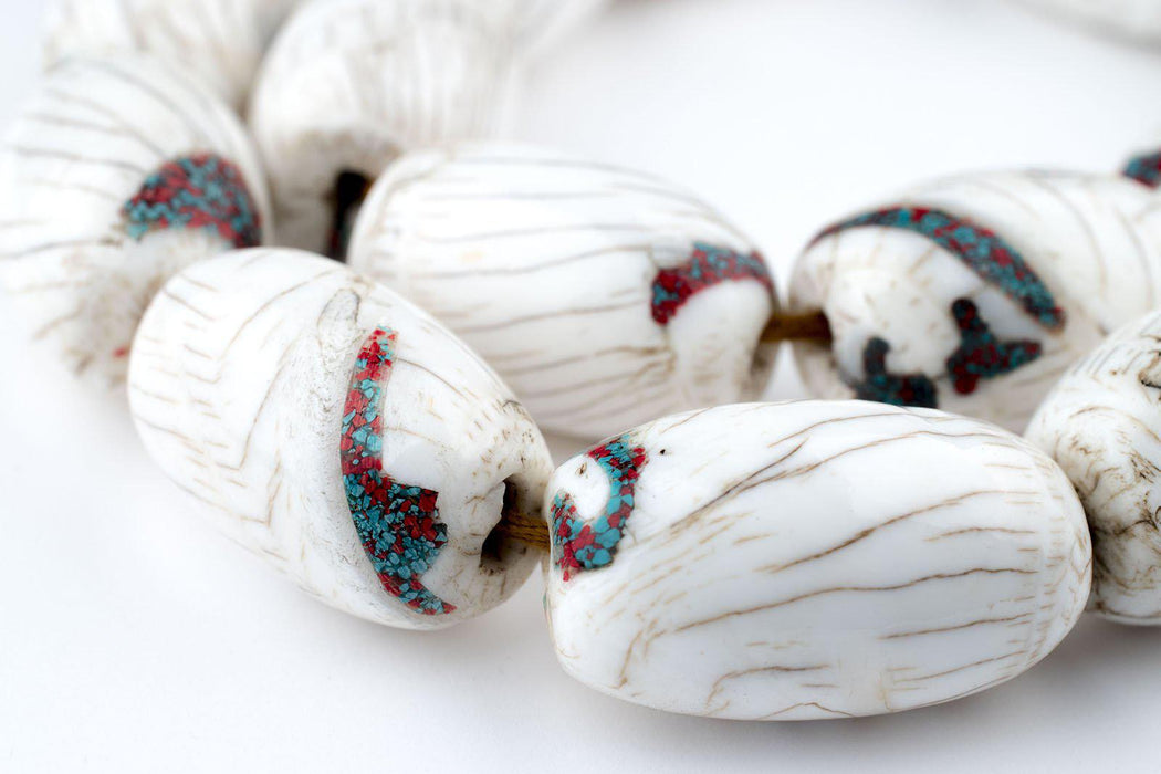 Inlaid Naga Conch Shell Melon Beads (27x16mm) - The Bead Chest