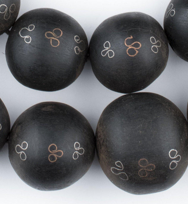 Jumbo Round Inlaid Mali Ebony Wood Beads (30mm) - The Bead Chest